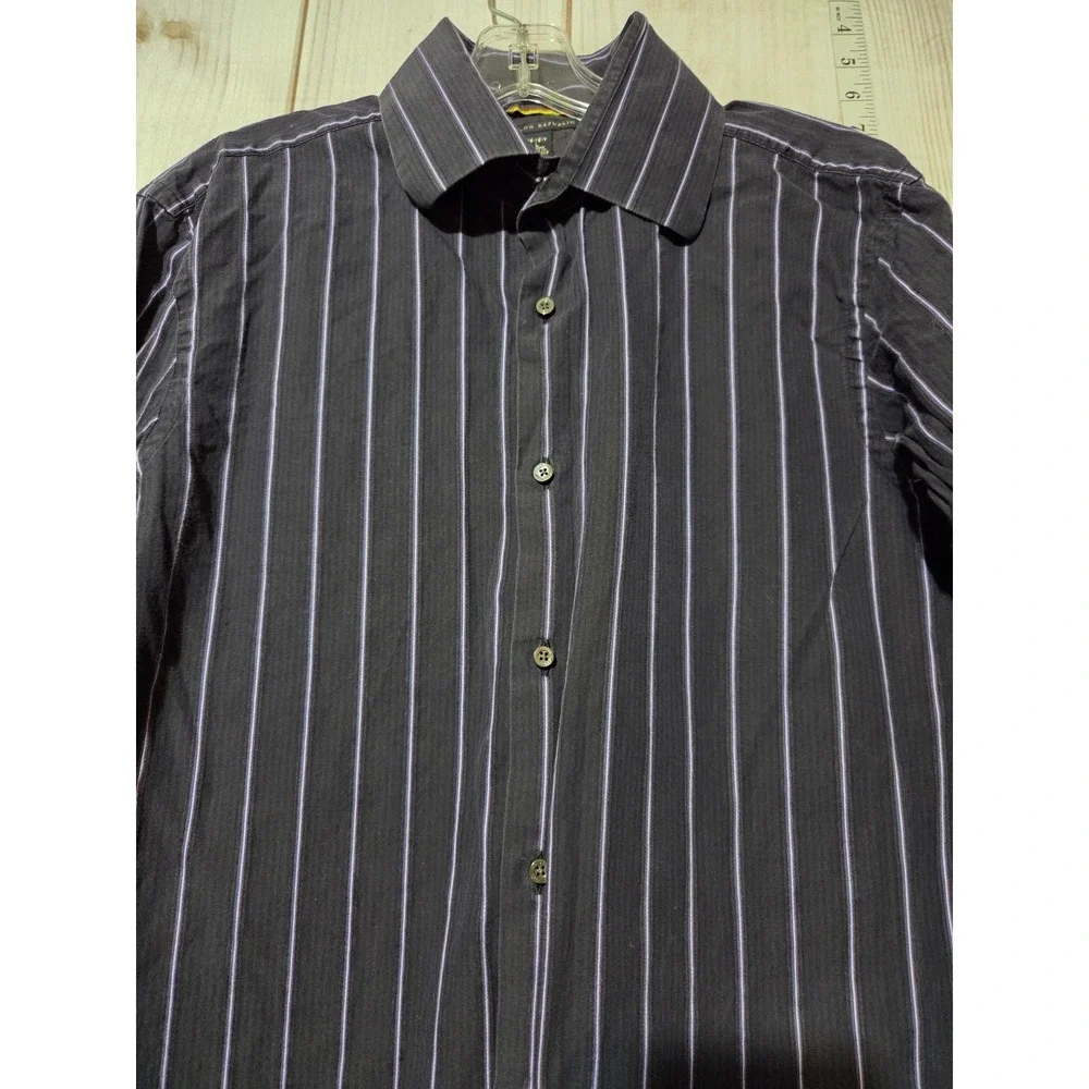 Banana Republic Shirt Mens Large Black‎ Striped Long Sleeve Button Front Dress